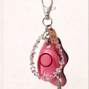 Pink Safety Keychain Set – Alarm, Beaded Wristlet & Holder -8"– Ready to Gift